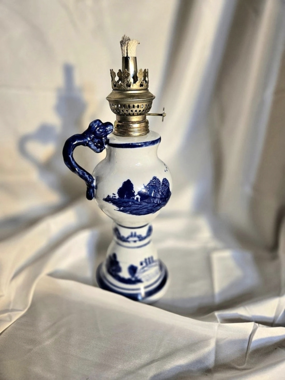 Blue & White Ceramic Oil Lamp Victoria Ware Ironstone